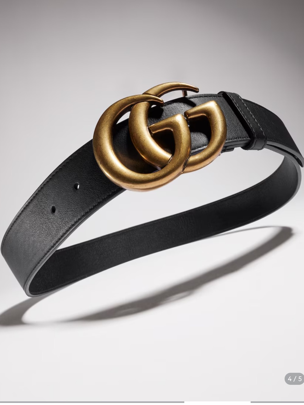 Gucci Black Leather Belt with Antiqued Gold Double G Buckle